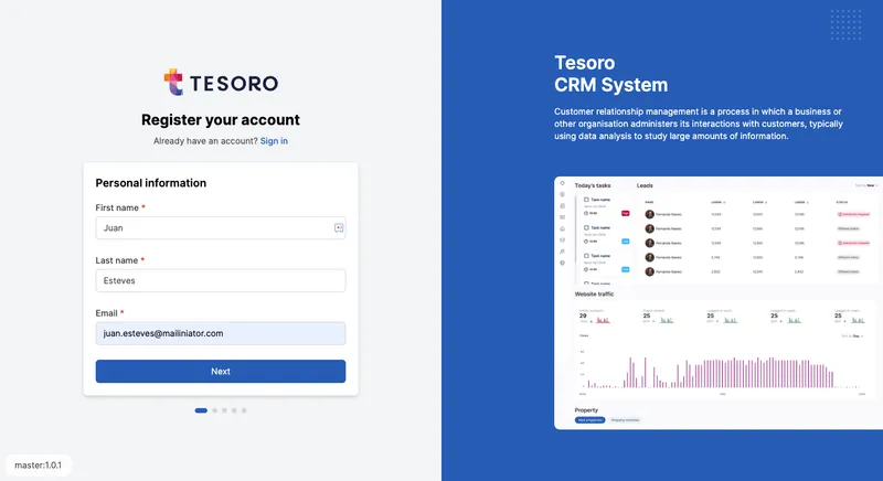 Registratiepagina met persoonlijke info