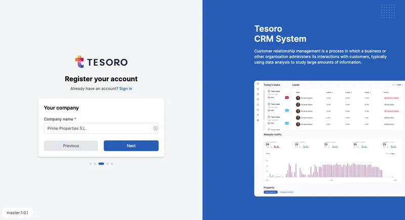 Scherm voor het invoeren van bedrijfsinformatie