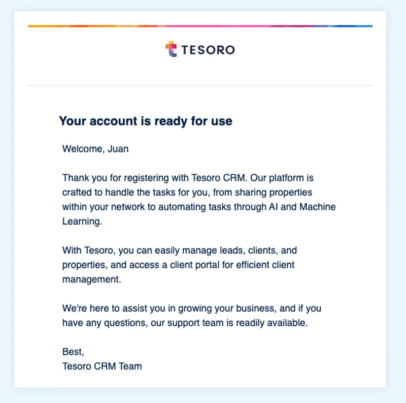 Bevestigingsscherm na voltooide registratie